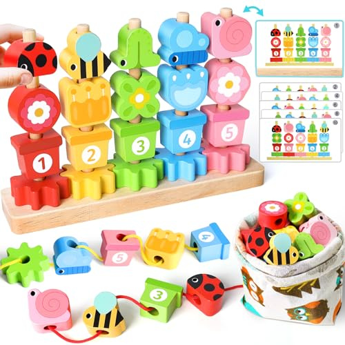 Giocattoli dai 2 3 4 anni in su: Montessori, giocattolo in legno, regalo per ragazze 2 – 5 anni, abilità motorie, giocattolo da costruzione, gioco a incastro, a partire da 2 3 giochi per bambini a