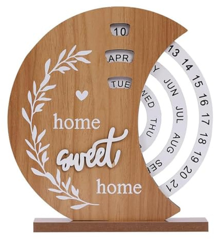 Calendario da Tavolo, Calendario Perpetuo in Legno, Calendario a Forma di Luna, Calendario da Tavolo Rotante Vintage, Famiglia Ufficio Decorazione, Weihnachtsgeschenke per Amici e Familiari