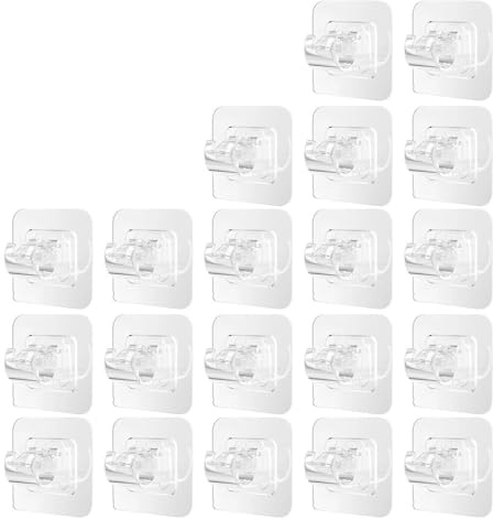 Chiluxendo 20 Pezzi Ganci per Tende Senza Bucare, Gancio Supporti Bastone Asta Tenda, Porta Staffe Bastoni Adesivi, Supporto Staffa Autoadesiva Trasparente, per Casa, Bagno, Cucina, Hotel