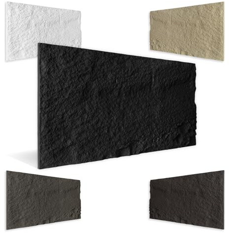 HEXIM Stenutseende stenplattor 8 stycken 120 x 60 cm PU väggbeklädnad 5,84 m² 3D-paneler, krossade stenplattor, väggpaneler, väggdekor, stenplatta, vardagsrum, innervägg svart (A002-06 mörksvart)
