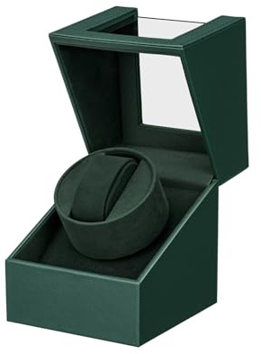 Mcbazel Caja Giratoria para Relojes, Enrollador Automático de Relojes, Cargador de Reloj Automático, Watch Winder de Cuero PU con Motor Japonés Silencioso, Mecánicos con Enchufe UE - Verde