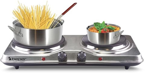 BEPER 90.825 Fornello Elettrico in Acciaio Inossidabile con 5 Livelli di Potenza - Fornello Elettrico 2 Piastre