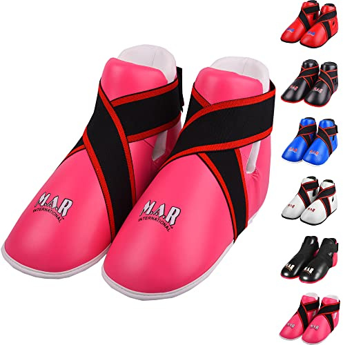 MAR | Pink Martial Arts Foot Protector for Karate, Kickboxing, Muay Thai, Taekwondo, Karate Kick Boots, Taekwondo Foot Protectors, Moulded Foam Padding Elasticated Toe Loops (Kids - Child Medium)