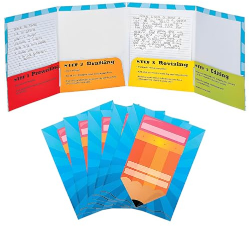 Fun Express 4 Pocket Writing Folders for Kids - Homework Folders for Students with Pockets | Take Home Folders for Elementary Students | Laminated Classroom Folders Bulk for Teachers - 12 Pack