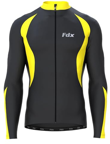 FDX Men Cycling Jersey Long Sleeves Windproof Warm Winter Cycle Top Ylw XL