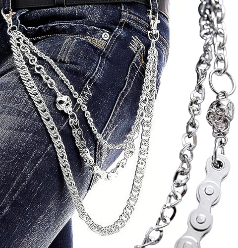 Pants Chain for Men Women,Biker Skull Chain Wallet,Long Cool EMO Punk Trousers Pocket Belt Key Chains for Hip Hop Rock Jean Gothic
