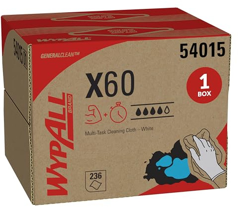 WypAll GeneralClean X60 Cloths Multi-Task Cleaning Wipes (54015), Brag Box, Strong and Absorbent Towels, White (1 Pack of 236 Sheets, 236 Sheet Total)