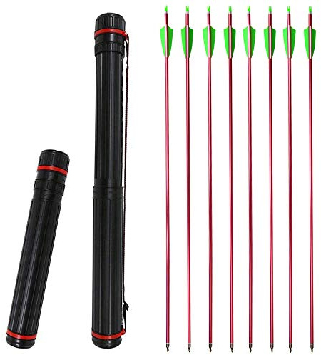 ZSHJGJR 12pcs Aluminiumpfeile Bogenpfeile 31 Zoll Pfeile aus Aluminium Spine 500 Aluminium Pfeile für Recurve Compound Bogen (Rot + Köcher)
