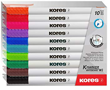 Kores - K-Marker: Bunte Whiteboard Markerstifte mit dünner Spitze, trocken abwischbar und nahezu geruchslose Tinte, Schul- und Bürobedarf, Set aus 10 Sortierten Farben