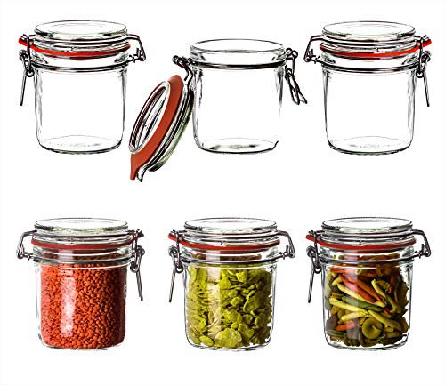 BigDean 6x Vorratsgläser mit Bügelverschluss 0,5 L rund - Einmachgläser Einkochgläser - Inkl. Gummiring - luftdichte Aufbewahrungsgläser - Draht-Bügelgläser Set - Made in Germany