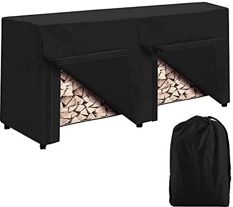 Drisubt Cubierta para Estante De Leña De Madera Seca, Cubierta De Lona Resistente Al Viento, para Troncos De Madera, Protección Al Aire Libre para Todo Tipo De Clima (8 Pies, Negro)