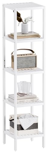 SMIBUY Scaffale per il bagno, organizzatore di scaffali in bambù a 5 livelli, scaffale multifunzionale per soggiorno, camera da letto, cucina (bianco)