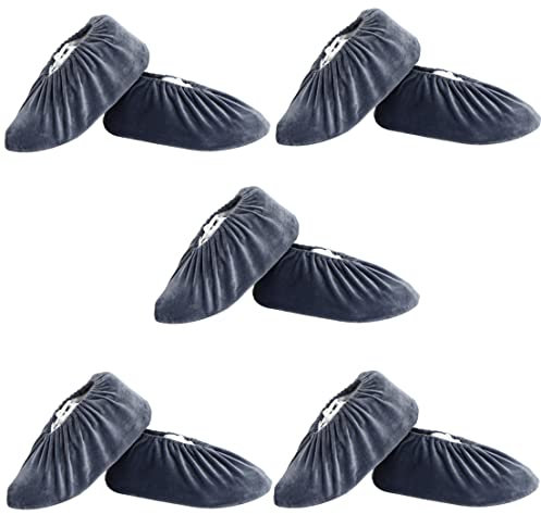 ANCHHE 5 Paare Schuhüberzieher Mehrweg, Schuhüberzieher Flanell, Waschbar, Staubfrei Unisex Schuhüberzieher (L 45-50, Silber-Grau)