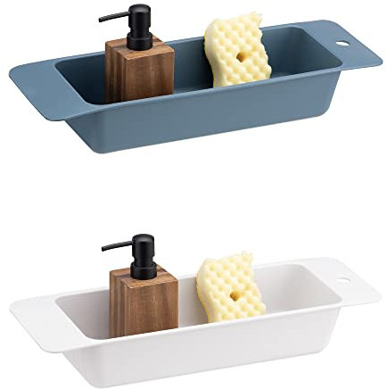 Navaris Set 2X Cestello Scarico Lavello Cucina - 2X Porta Spugne Lavandino - 2X Scolapiatti da Appoggio - Cesto Scolapiatti - Rettangolare 46x16,5x8cm