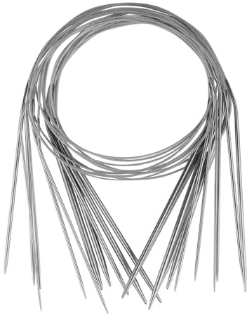 KtbeYTi 11 Pezzi 43 cm Ferri da Maglia Circolari, Ferri da Maglia in Acciaio Inossidabile Set con Calibro, 11 Dimensioni da 1,5 mm a 5 mm, per Principianti Progetto di Tessitura