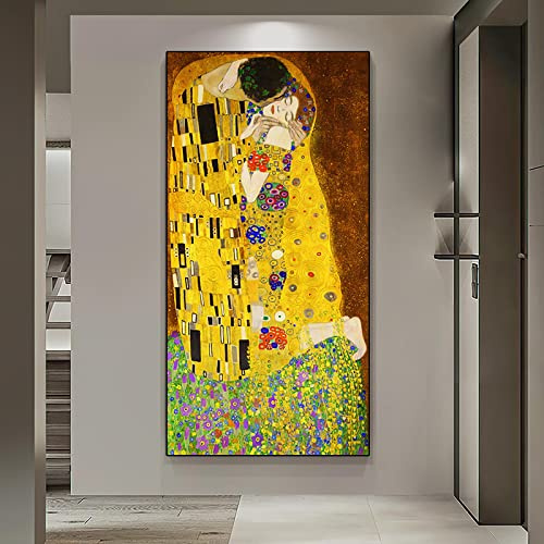 HOLEILUCK Classico Gustav Klimt Il bacio Dipinti ad olio Camera da letto Stampa su tela Famosi quadri di grandi dimensioni per la casa moderna Soggiorno 100x200 cm/39x79 pollici Senza cornice