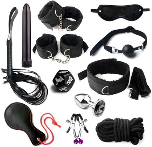 Sex Bondage BDSM Kit 12 Pcs Restraints Kit Set,Sex Toys for Women and Couples,Bed Sm Sex Game Play with Plush Hand Ankle Cuffs & Blindfold & Nipple Restraint,Gift for Valentine Game