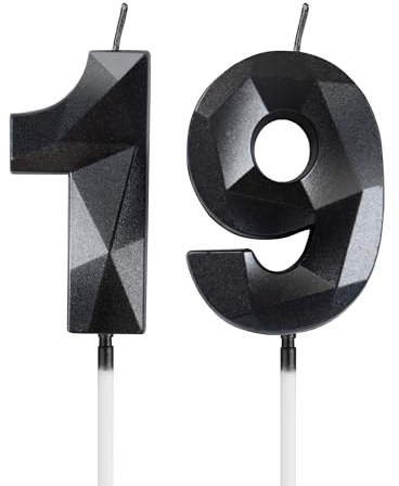 mciskin Black 19th Birthday Candles, 3D Number 19 Candles for Cake, Girls Boys 19th Birthday Decorations,Pearl Black Candle Cake Topper Decorations for Birthday Party Weddings Anniversary Supplies