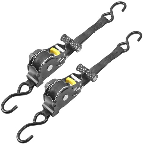 MIRTHBUY Auto Retract Ratchet Tie Down Strap, 2 Pack, Retractable Ratchet Straps, 3.3M x 25MM, Tying Capacity 680kg, Tensioning Belt, for Securing Items during Transport