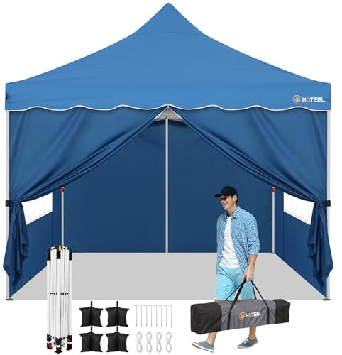 COBIZI Pabellón de Jardín Cenador Plegable 3x3 m Gazebo Impermeable Pop-Up Garden Pavilion con Paredes Laterales, Azul