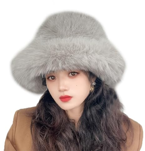 LJRPUPY Cappello invernale da donna in finta pelliccia di visone, cappello caldo peloso Ushanka cappello da pescatore cappello da pescatore cappello mongolo, Grigio chiaro, Taglia unica