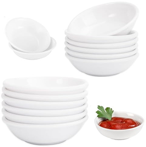 Cuencos Redondos para Salsa, 12 Piezas Cuencos Aperitivos, Reutilizable Cuencos para Salsas, Cuencos Salsa Soja Blanco, Plástico PET Cuencos de Cereales, para Salsa de Soja, Especias, Guarniciones