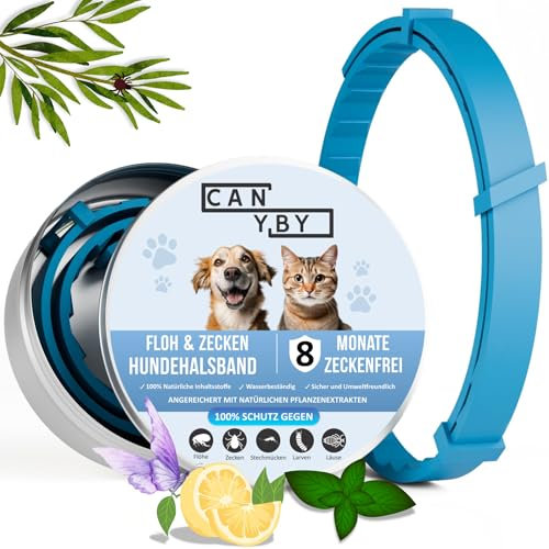 CANYBY Zeckenhalsband für Hunde – Natürlicher Zecken- & Flohschutz, Wasserdicht & Effektiver Schutz bis zu 8 Monate mit 100% natürlichen Inhaltsstoffen (Blau, 62cm)