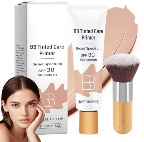 Generic BB Tinted Care Primer with Brush, BB Cream Tinted Moisturizer with Broad Spectrum SPF 30, Hydrates & Smooths Your Skin, Brightens, Suitable for Women (Natural, 1Pcs)