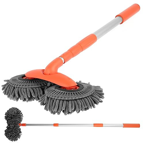 Car Wash Brush with Telescopic Handle 80-115cm Aluminum Alloy Long Rod Cleaning Mop Absorbent Chenille Microfiber Car Cleaning Brush Double Head Scratch-Free Duster for Car Window Clean Not Hurt Paint