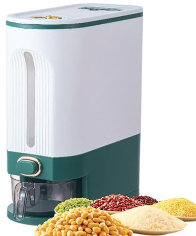 Yhsioaklo Distributore di riso | distributore di cereali | Scatola migliorata di freschezza integrata | Guida di stoccaggio del riso con tazza puntatore temporanea per piccoli grani