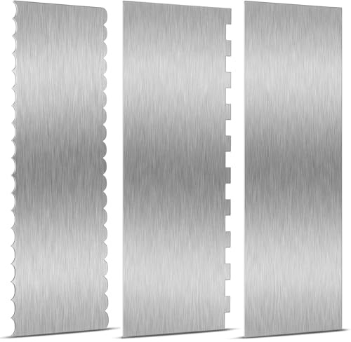 Woobroo Pack of 3 Stainless Steel Cake Scrapers (22 x 8 cm) - Professional Cake Spatula Set, Dough Card & Fondant Smoother for Buttercream, Cakes & Baking Accessories, Violin