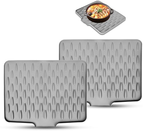 ACOMTUO 2 pezzi Tappetino a Secco in Silicone,Tappetino Scolapiatti con Protezione,Tappetino di Asciugatura in Silicone,Tappetino Scolapiatti per la Cucina per Lavello Della Cucina (40 x 32,5 cm)