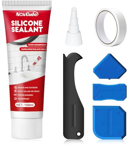 NoxGule 150g Waterproof Silicone Sealant, Kitchen Silicone Sealant, Bathroom siliconeSealant, with 4 Piece sealant Tool, Suitable for Bathtubs Wash Basin Showers