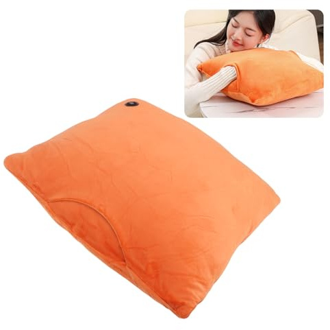 Depisuta Heated Throw Pillow, Soft Velvet 7D Cotton Lining Heated Pillow for Lumbar Support with 3 Heat Settings, Electric Heating Pillows, Heated Back Support Pillows (Orange)