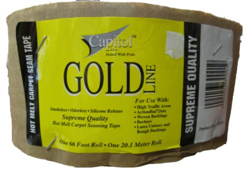 Capitol Gold Line Carpet Tape | Hot Melt Carpet Seam Tape | Smokeless & Odorless Silicone Release | For Use in High Traffic Areas | 66 Foot Roll
