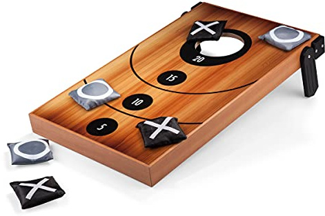 PICNIC TIME Mini Bean Bag Throw Game, Cornhole Board Set, Corn hole Set, Bean Bags for Tossing with Tic Tac Toe Side, Outdoor Games for Adults and Family, Desk Toys for Office for Adults (Wood Grain)