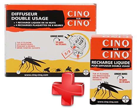 Cinq sur Cinq - Kit protection contre les Moustiques pour la Maison - Cinq sur Cinq Diffuseur Double Usage + Cinq sur Cinq Recharge Plaquettes