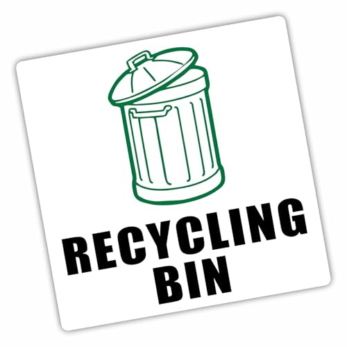 1 x R27 Recycling Bin with Trash Image-Self Adhesive Sticker-Recycle Sign-Green on White Waste 100mm Environment Label Decal
