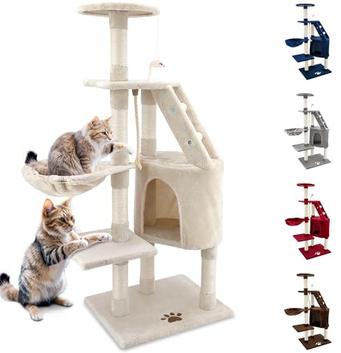 Beltom® TIRAGRAFFI per Gatto 120 CM Gioco Parco Giochi Cuccia Gatti GRAFFIATOIO SISAL Albero CUCCE Tira GRAFFIO Palestra - Beige