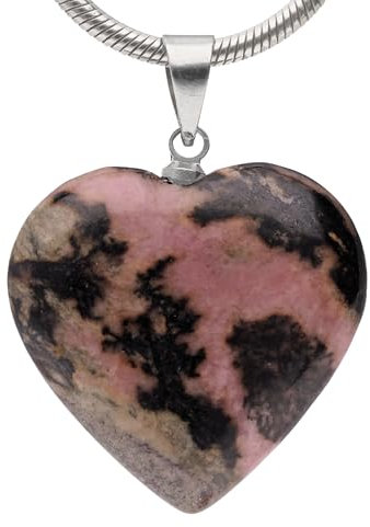 Lebensquelle Plus Herzanhänger aus echtem Edelstein 2x2 cm | Anhänger Herz mit silberfarbener Öse (Rhodonit)