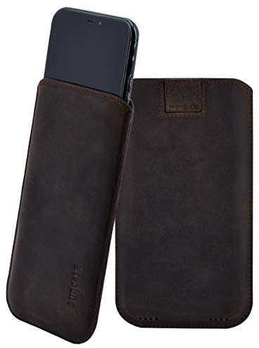 Suncase *Ultra Slim* läder fodral väska mobilväska läderväska skyddshölje fodral (med bakglas) kompatibel med iPhone 11, antik-braun