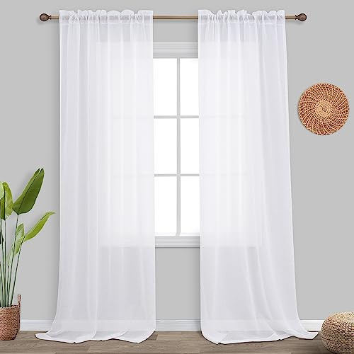 KOUFALL Tende trasparenti bianche lunghe 274 cm, con tasca per asta, effetto lino, altezza 2,8 m, grandi tende per finestre lunghe 274 cm, 2 pannelli
