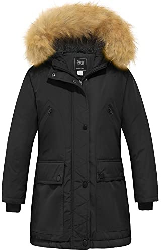 ZSHOW Cappotto con Cappuccio Giubbotto Spesso Antivento Coat Hood Warm Windproof Capispalla Pesante Imbottita Bambina Nero 128-134