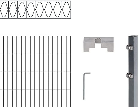 Alberts 668556 Doppelstabmattenzaun »Eleganz« als 42 tlg. Zaun-Komplettset | verschiedene Längen und Höhen | kunststoffbeschichtet, anthrazit | Höhe 160 cm | Länge 16 m