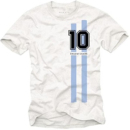 MAKAYA Fußball T-Shirt Herren Argentinien 86 - Maradona Trikot 10 Weiß Größe S