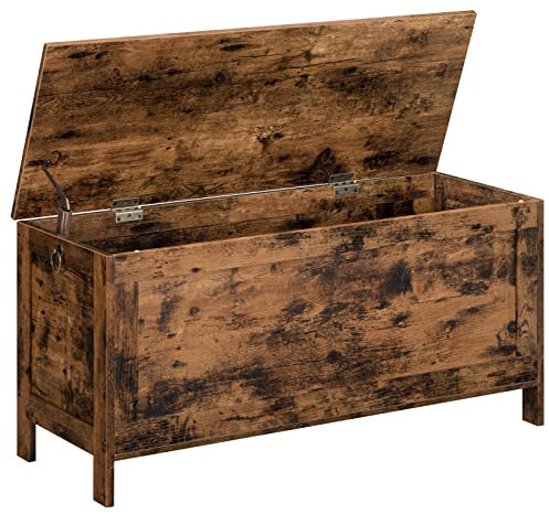 HOOBRO Storage Chest Trunk, Wooden Storage Box, Large Toy Chests with Lid, Toy Box Organizer Unit, Bed End Storage Bench, Shoe Bench, Entryway, Hallway, Bedroom, Rustic Brown EBF100CW01
