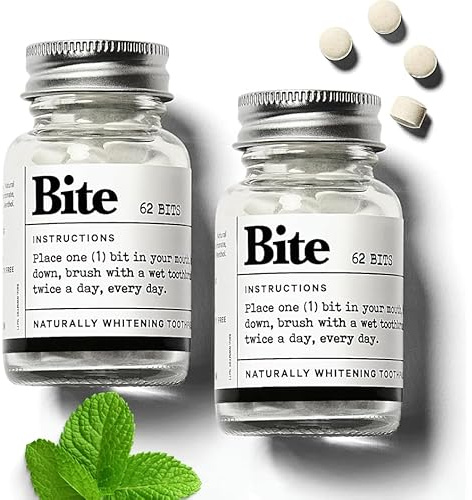Bite Toothpaste Tablets, Xylitol & 5% Nano Hydroxyapatite for Sensitive Teeth, Fluoride-Free Whitening, Travel Size Dental Care for Adults & Kids, Made in USA, 124 Bits