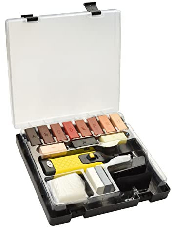 POKAR Holz Parkett Laminat Reparatur Kit Reparaturset Holzkitt 19teilig Wachsschmelzer, Hobel & Schleifschwamm für Holzoberflächen