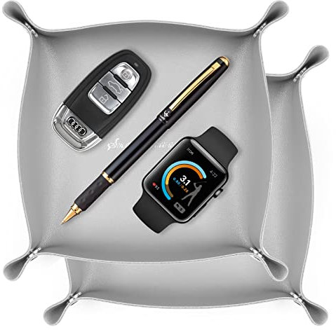 AIBAOBAO 2 Pezzi Vassoio Portaoggetti In Pelle PU, Svuotatasche da Ingresso Design Moderno Organizzatore di Articoli vari Vassoi con Chiusura a Bottoni per Chiavi Monete Guarda Portafoglio Gioielli