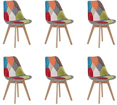GrandCA HOME Juego de 6 Sillas de Comedor, Silla de Cocina con Estructura de Madera, Sillas Tapizadas con Asiento de Tela de Retazos (Rojo)
